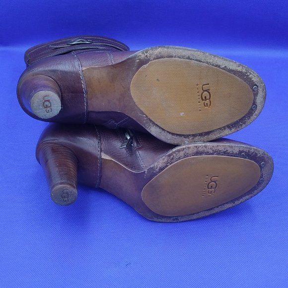 UGG AUSTRALIA SN 5454 CAROLINE BROWN LEATHER ZIP MID-CALF BOOTS size US 7 - Picture 7 of 7